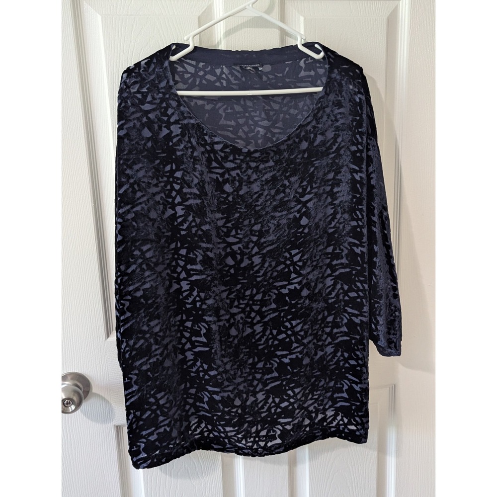 Eileen Fisher Velvet Burnout Silk Blend Blouse Women's 1X Dark Blue